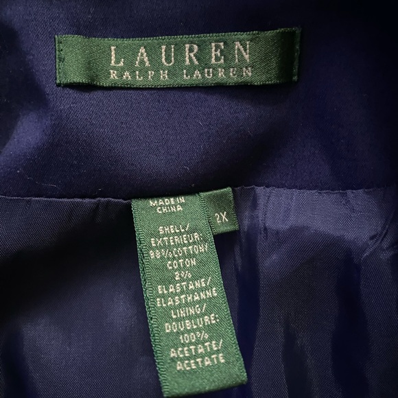 Ralph Lauren Women’s Navy Blue Crest Patch Classic Cotton Blazer Size 2X Preppy - Picture 8 of 8